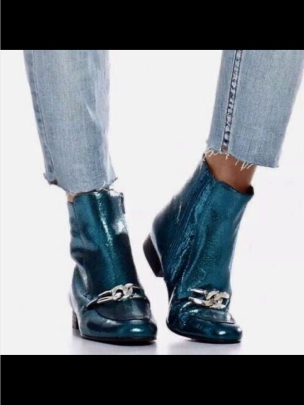 Free people like new Metallic Teal Ankle Boots with Chain Accent 7.5 us